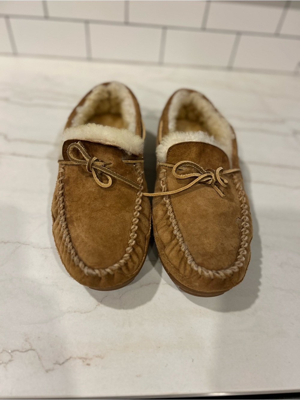 L.L. Bean Men’s Wcked Good Chestnut Suede Shearling-Lined Mocs
